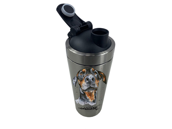 Doberman 500ml Steel Shaker Bottle/Travel Mug .Doberman shaker bottle,Dobermanbottle gift,Doberman travel mug