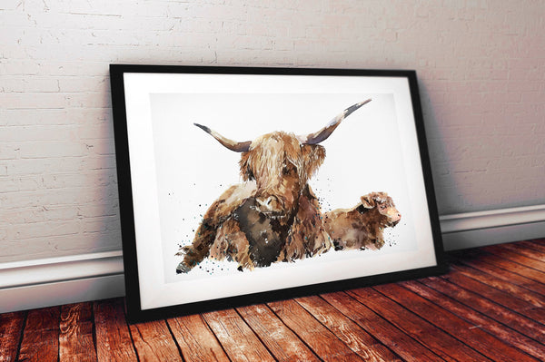 Highland Cows - Love Eternal" Print Watercolour.Highland Cow Art,Highland Cow watercolour,Highland Cow wall art.