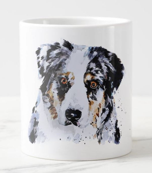 Merle Border Collie Reclined Ceramic Mug 15 oz- Merle Border Collie Coffee Mug, Merle Border Collie mug gift ,Merle Border Collie Cup