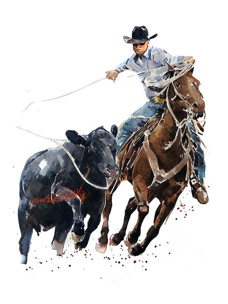 Cattle Roping Cowboy ." Print Watercolour. Cowboy watercolor, Cowboy Cattle roping, Cowboy art,cowboy painting