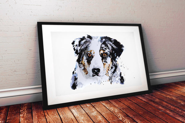 Merle Border Collie  -  Watercolour Print. Border Collie art, Border Collie print, Border Collie wall art.