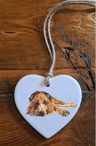 Bloodhound Reclined ceramic heart  - Christmas ornament, Bloodhound  decoration, Bloodhound ornament,Bloodhound ceramic heart
