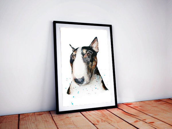 Tri Colour English Bull Terrier - Watercolour Print.Bull Terrier art,Bull Terrier print,Bull Terrier watercolour,Bull Terrier wall art