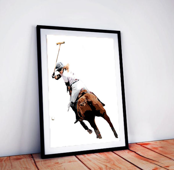 Polo Player III" Print Watercolour.Polo rider watercolour,polo sport art, polo playing art, polo painting, polo female player, polo wall art