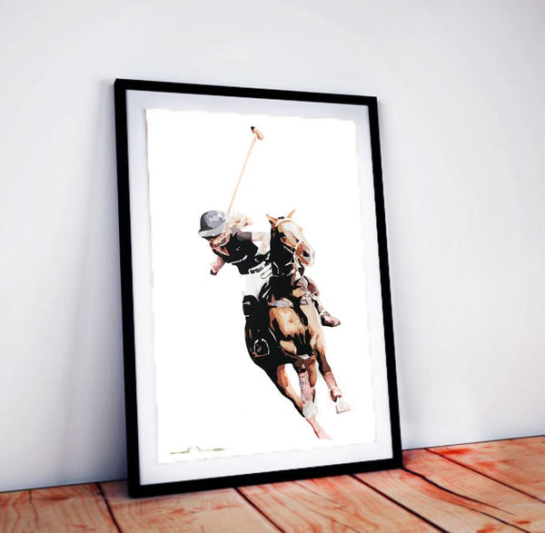 Polo Player II" Print Watercolour.Polo rider watercolour, polo sport art, polo playing art, polo painting, polo female player, polo wall art