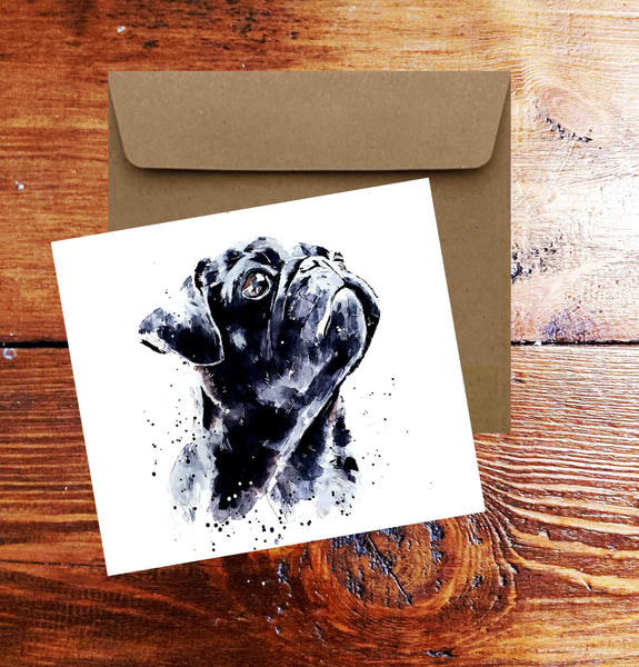 Black Pug Dog Greeting/Note Card - Pug  Dog card,Pug Dog card ,Pug Dog greetings card