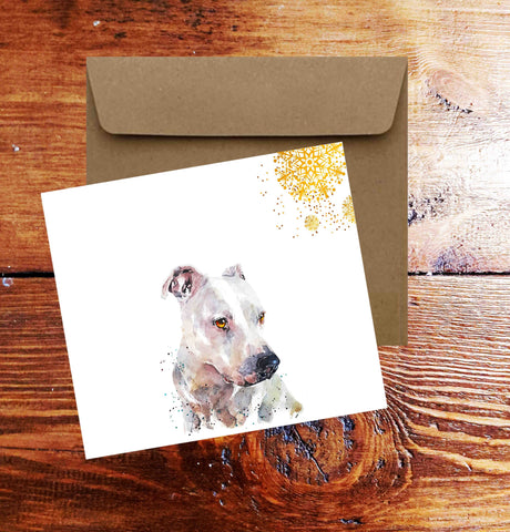 Staffordshire Bull Terrier Art Square Christmas Card(s)Single/ Pack of 6.Staffie Watercolour cards,Staffie greetings card,Staffie Xmas cards