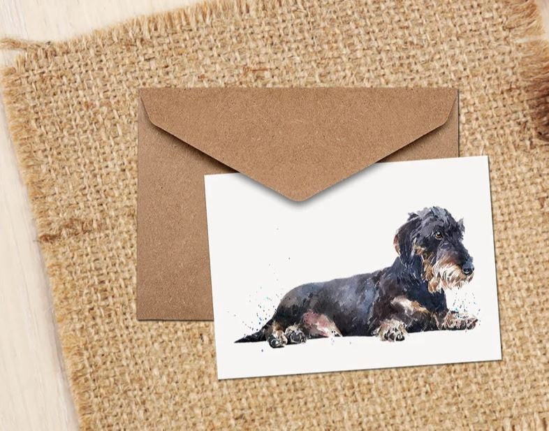 Wirehaired Dachshund II Greeting Card | Dog Lover Gift | Edswatercolours