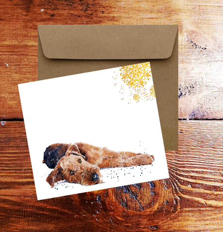 Airedale Terrier II Square Christmas Card(s) Single/ Pack of 6.Airedale Terrier cards,Airedale Terrier cards,Airedale Terrier greetings card