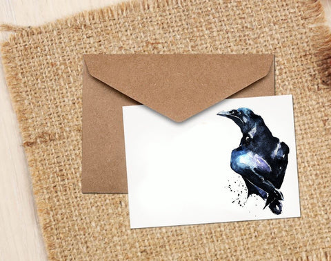 Raven II Watercolour Art Note/Greeting Card -Raven Greeting card,Raven Note card,Raven watercolor Card,Crow Greeting Card,Crow Note Card