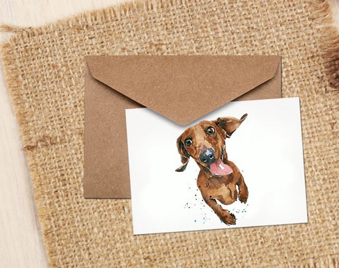 Flying Sausage Dachshund Greeting/Note Card.Dachshund cards,Dachshund note cards, Dachshund Art greeting cards