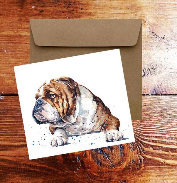 English Bulldog Greeting Card | Dog Lover Gift | Edswatercolours