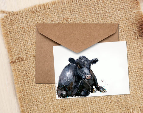 Aberdeen Angus Cow Greeting/Note Card.Angus Cow cards,Angus Cow note cards, Angus Cow greeting cards,Angus Cow art Card