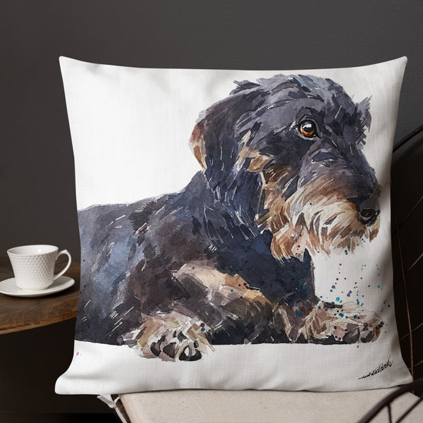 "Wire-Haired Dachshund (Version 1)" - Premium Pillow/Cushion