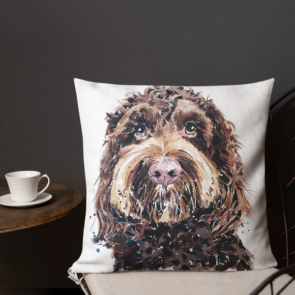 "Chocolate Cockapoo (Version 1)" - Premium Pillow/Cushion