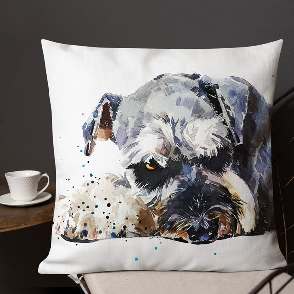 "Schnauzer: Resting" - Premium Pillow/Cushion