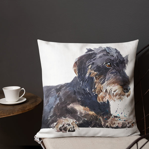 "Wire-Haired Dachshund (Version 1)" - Premium Pillow/Cushion