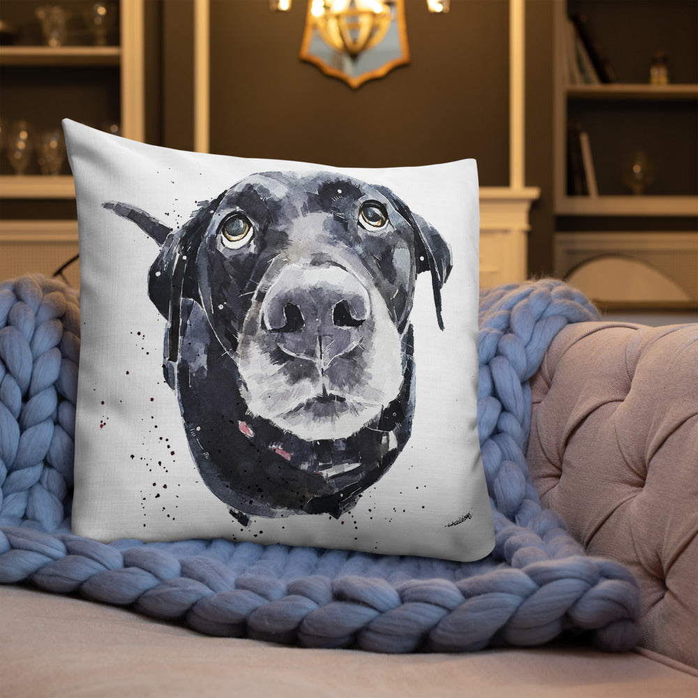Black Labrador (Version 1) | Premium Pillow/Cushion | Edswatercolours