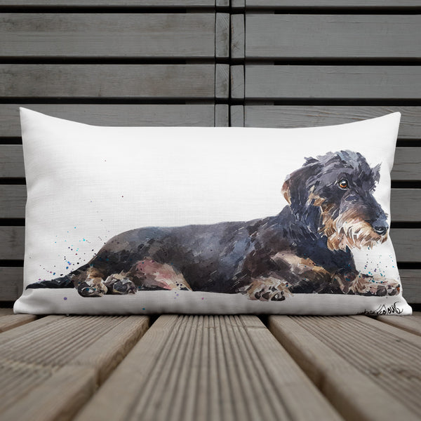"Wire-Haired Dachshund (Version 1)" - Premium Pillow/Cushion