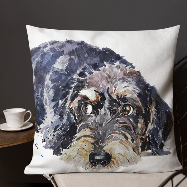 "Wire-Haired Dachshund (Version 2)" - Premium Pillow/Cushion