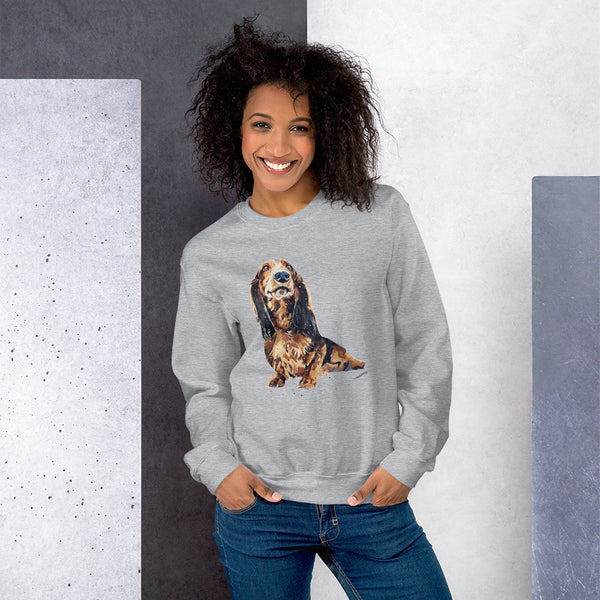 Long Haired Dachshund Unisex Crew Neck Sweatshirt | Gildan 18000