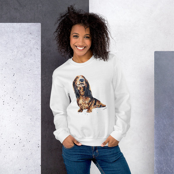 Long Haired Dachshund Unisex Crew Neck Sweatshirt | Gildan 18000