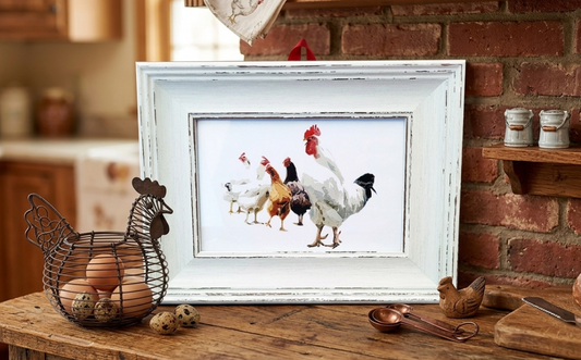 Chicken Art Print – 17x12cm Framed Rustic Farmhouse Decor