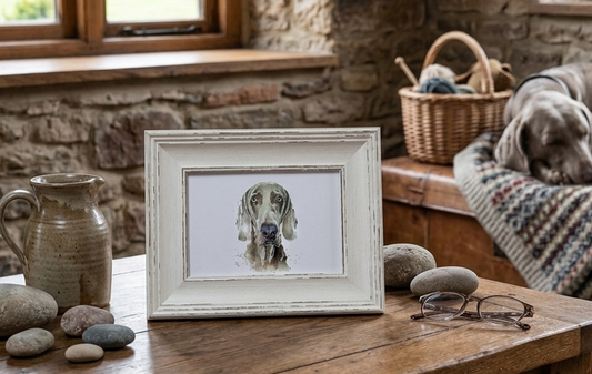 Weimaraner Dog Art Print – Framed Mini Watercolour 17×12cm | Sleek Weimaraner Wall Art Gift