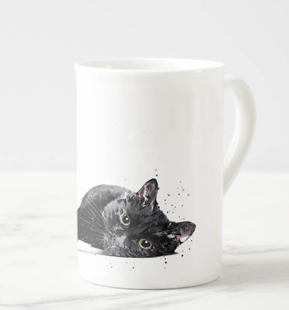 Black Cat Fine Bone China/Ceramic Kitten Mug | Cat Lover Gifts | Edswatercolours