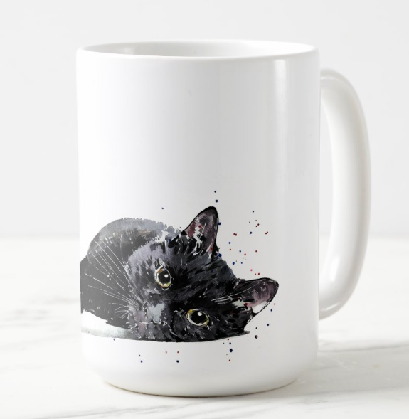 Black Cat Fine Bone China/Ceramic Kitten Mug | Cat Lover Gifts | Edswatercolours
