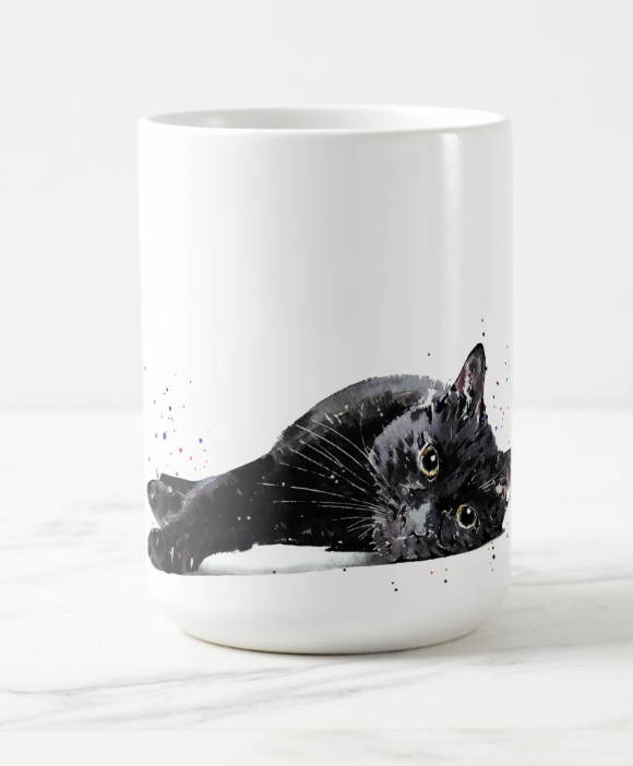 Black Cat Fine Bone China/Ceramic Kitten Mug | Cat Lover Gifts | Edswatercolours