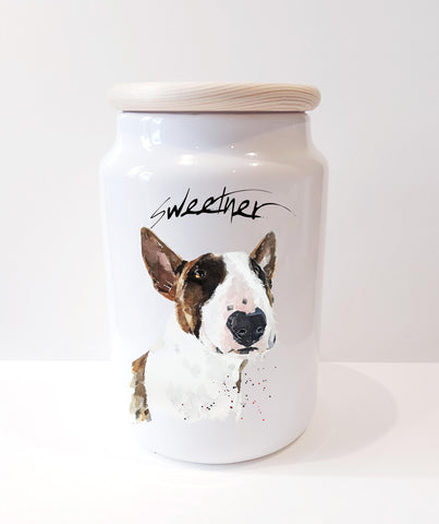 English Bull Terrier Ceramic Sweetner Jar.