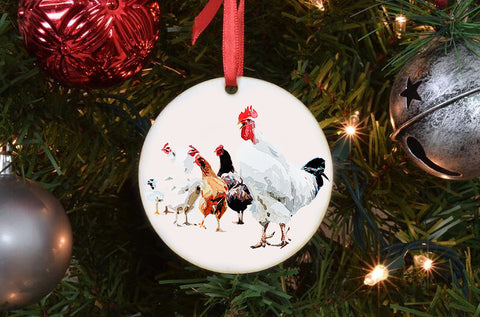 Chicken Porcelain Ornaments(Assorted) – 7.2cm Double-Sided Farm Animal Decoration | Rustic Cottage Chicken Gift, Nature Lover Keepsake