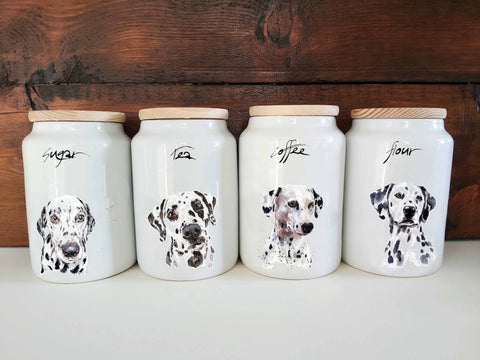 Custom Bri Dalmatian Jars Coffeex 2,Sugar and Flour Storage Jars.