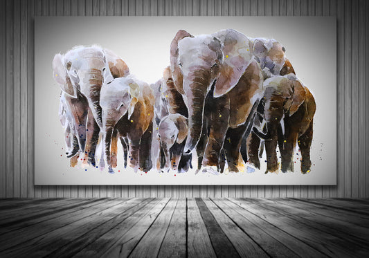 Elephant Herd Watercolour Print |  Canvas | WildLife Art | Edswatercolours