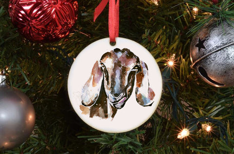 Nubian Goat Porcelain Ornament – 7.2cm Double-Sided Farm Animal Decoration | Rustic Cottage Goat Gift, Nature Lover Keepsake