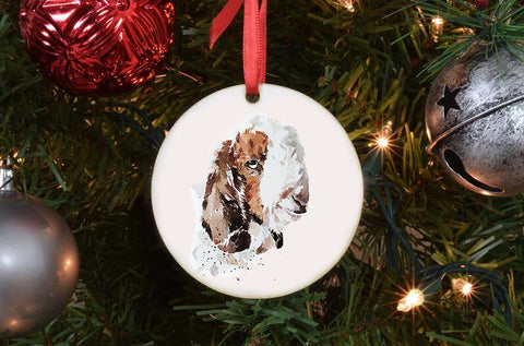 Boer Goat Porcelain Ornament – 7.2cm Double-Sided Farm Animal Decoration | Rustic Cottage Goat Gift, Nature Lover Keepsake
