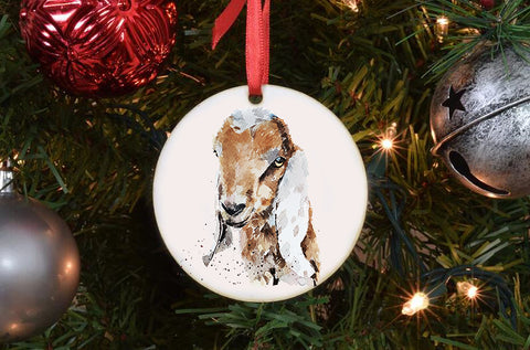 Nubian Goat II Porcelain Ornament – 7.2cm Double-Sided Farm Animal Decoration | Rustic Cottage Goat Gift, Nature Lover Keepsake