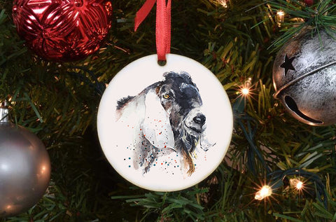 Nubian Goat V Porcelain Ornament – 7.2cm Double-Sided Farm Animal Decoration | Rustic Cottage Goat Gift, Nature Lover Keepsake
