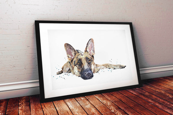 German Shepherd Passed Out " Print Watercolour.GSD Art, GSD Watercolour, German shepherd art print, German Shepherd Watercolor art