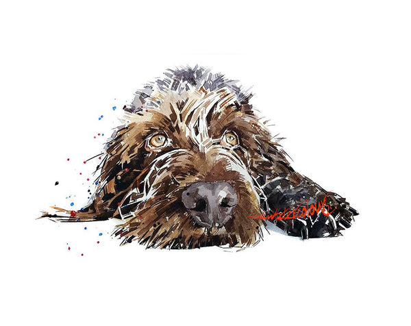 German Wirehaired Pointer RECLINED " Print Watercolour.German Wirehaired Pointer art,German Wirehaired Pointer print,GWP wall art