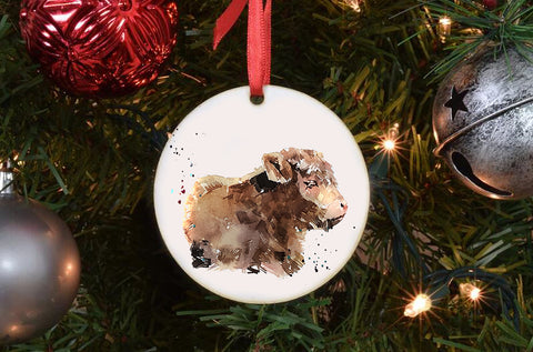 Highland Cow II Porcelain Ornament – 7.2cm Double-Sided Farm Animal Decoration | Rustic Cottage Cow Gift, Nature Lover Keepsake