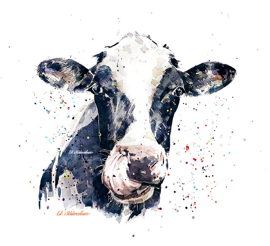 Holstein Friesian Cow | Cow Lover Art Print | Edswatercolours