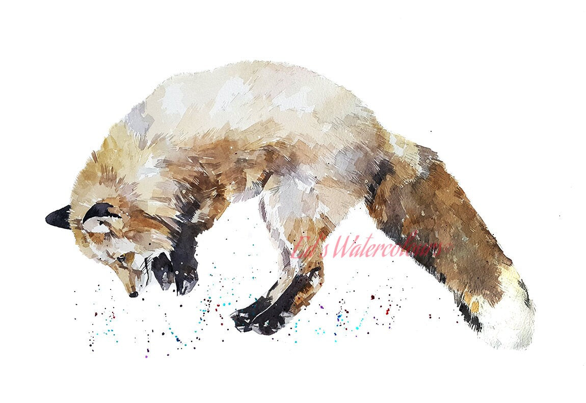 Mousing Fox " Print Watercolour.Fox art,Fox watercolour print,Fox wall art,Fox wall decor, Fox painting