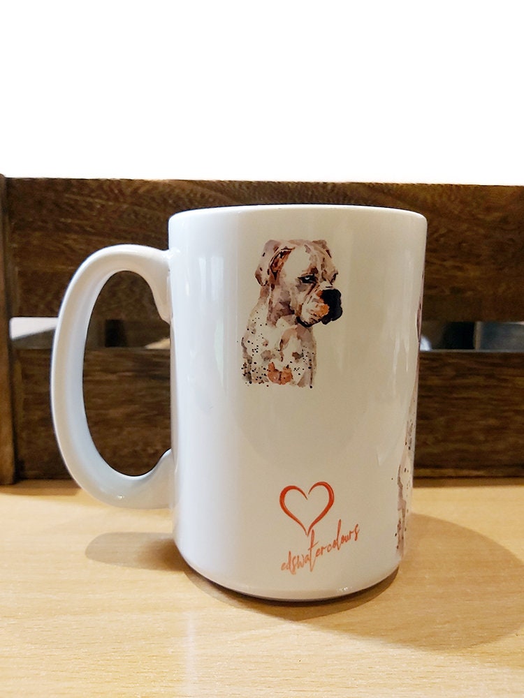 White Boxer Ceramic Mug 15oz | Dog Lover Gift | Edswatercolours