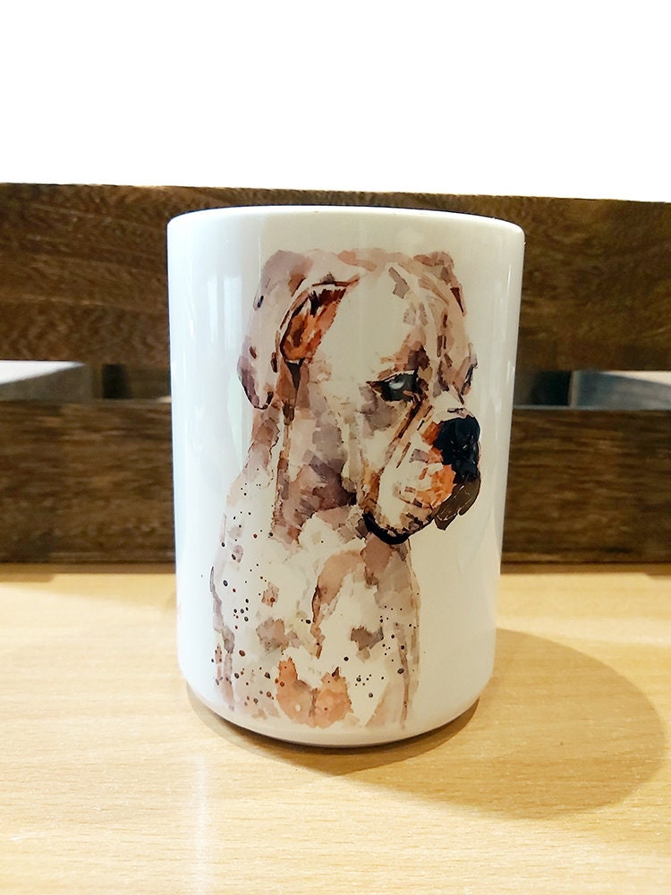 White Boxer Ceramic Mug 15oz | Dog Lover Gift | Edswatercolours