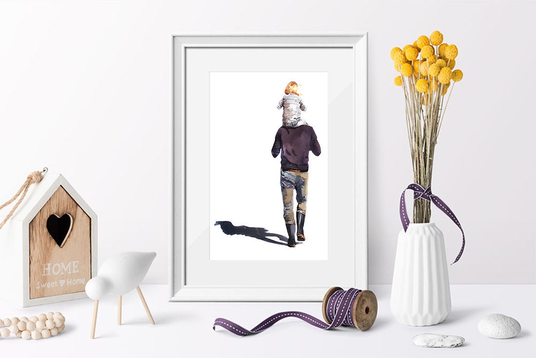 Homeward Bound - Dad and Daughter" Print Watercolour. father's day art,father's day print.