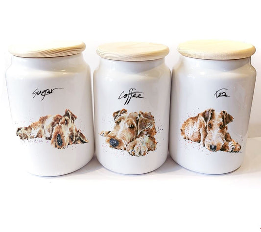 Irish Terrier Ceramic Storage Jars Gift Set (Set of 3) | Tea Coffee Sugar Canisters | Edswatercolours