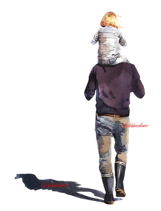 Homeward Bound - Dad and Daughter" Print Watercolour. father's day art,father's day print.