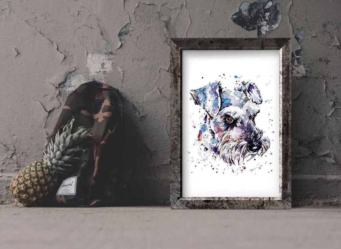 Schnauzer" Print Watercolour. Schnauzer art,Schnauzer painting,Schnauzer print,Schnauzer wall art,Schnauzer wall decor,Schnauzer watercolour